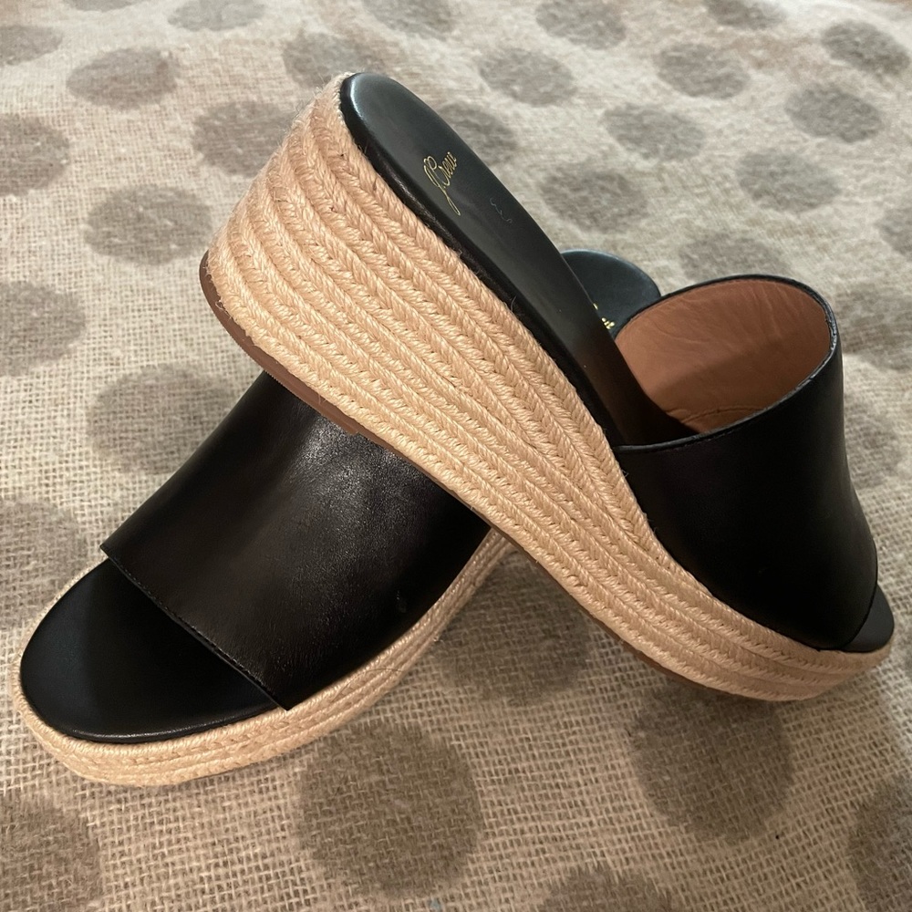 SOLD - Black J Crew Wedge Heel Sandals - Leather - Size 10